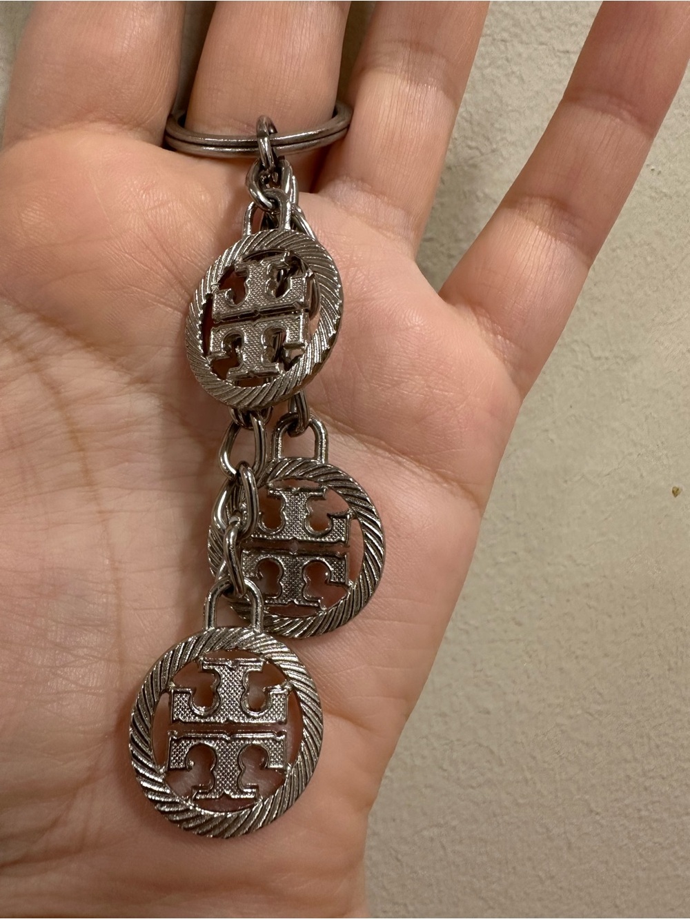Tory burch silver triple logo charm keychain